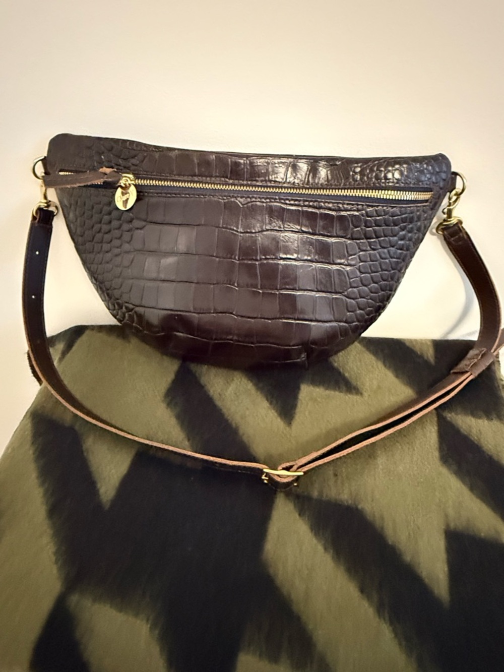 Clare V Croc-Embossed Leather Crossbody Belt Bag - Dark Brown - Picture 2 of 9